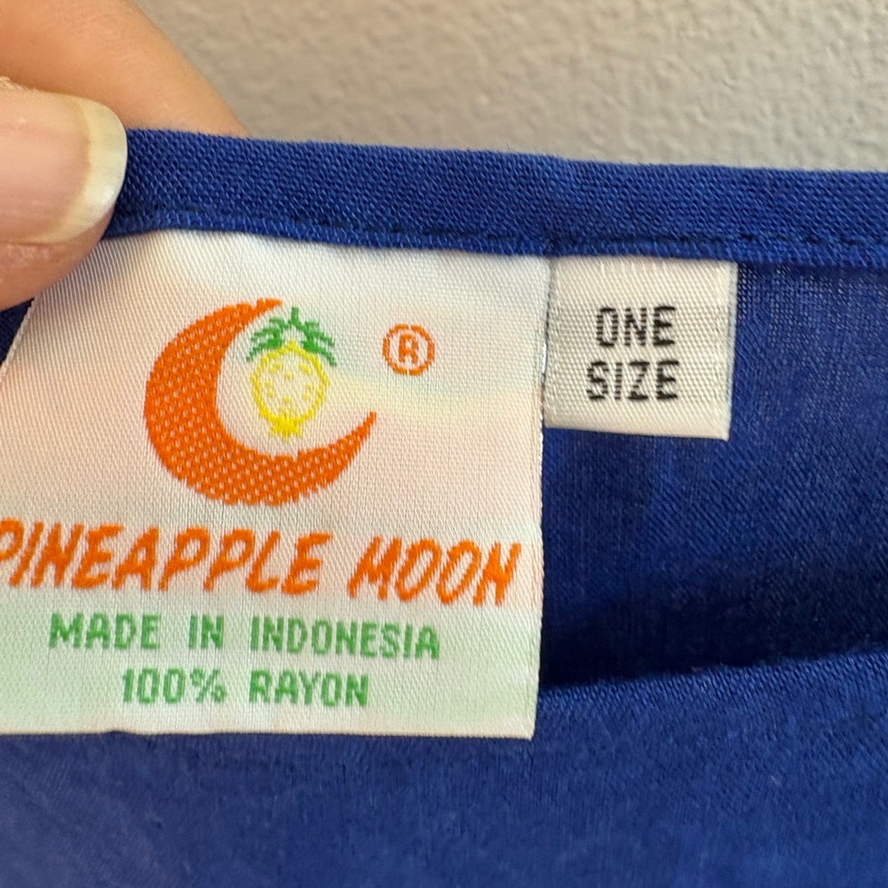 Pineapple Moon Blue Butterfly Bhatik Cold-Shoulder Hawaiian Midi Dress OS - Picture 3 of 4
